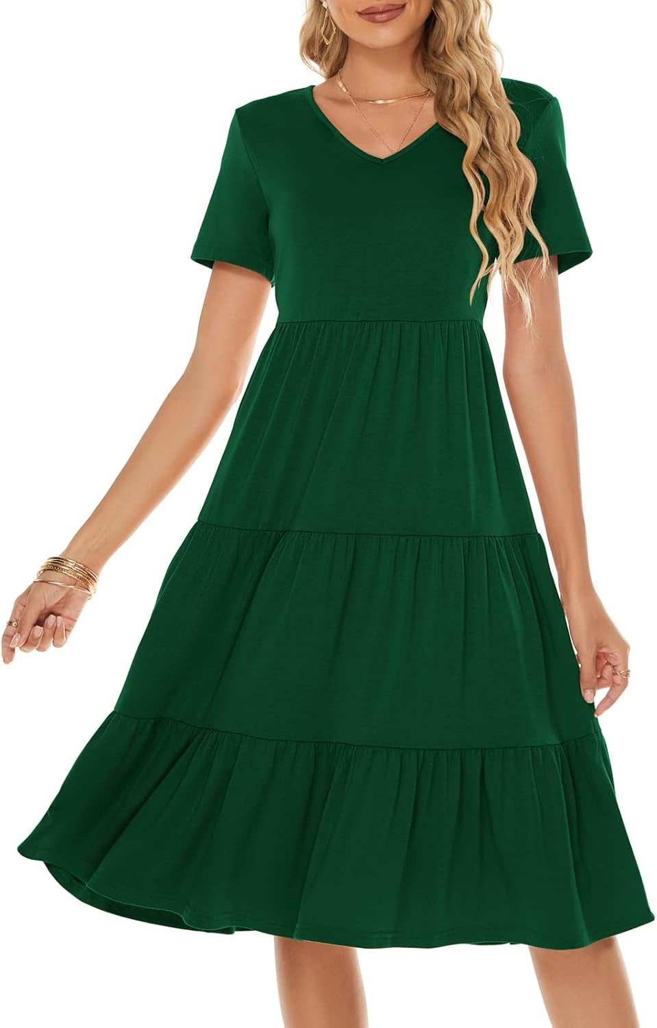 Women'S Casual Summer Tiered Midi Dress 2026 V Neck Boho Sundress