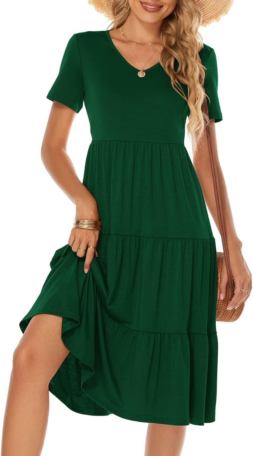 Women'S Casual Summer Tiered Midi Dress 2026 V Neck Boho Sundress