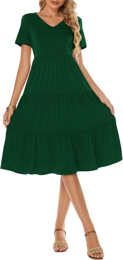 Women'S Casual Summer Tiered Midi Dress 2026 V Neck Boho Sundress