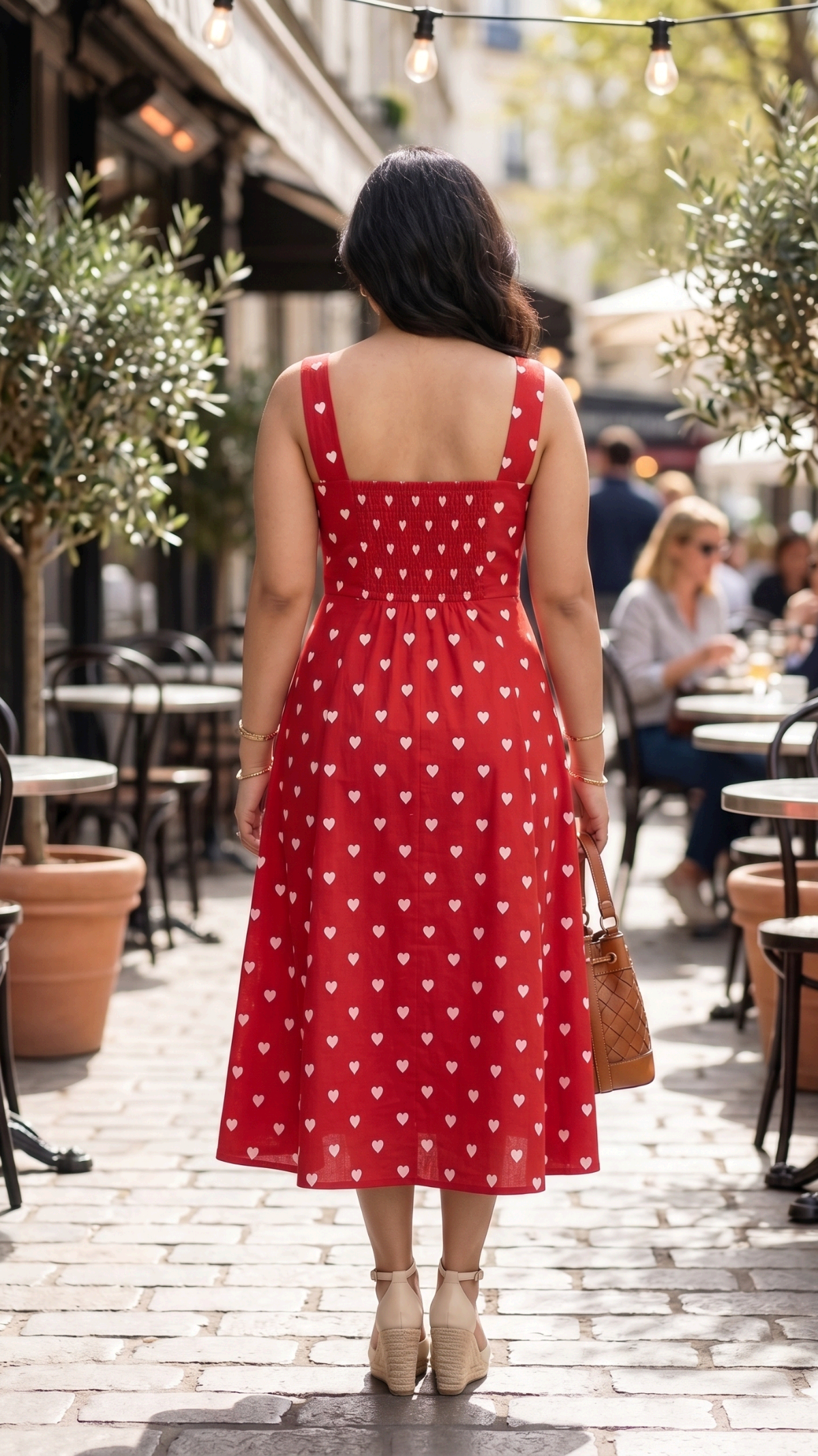 Plus Size Red Heart Print Cotton Midi Dress for Women | Sleeveless Flared Dress