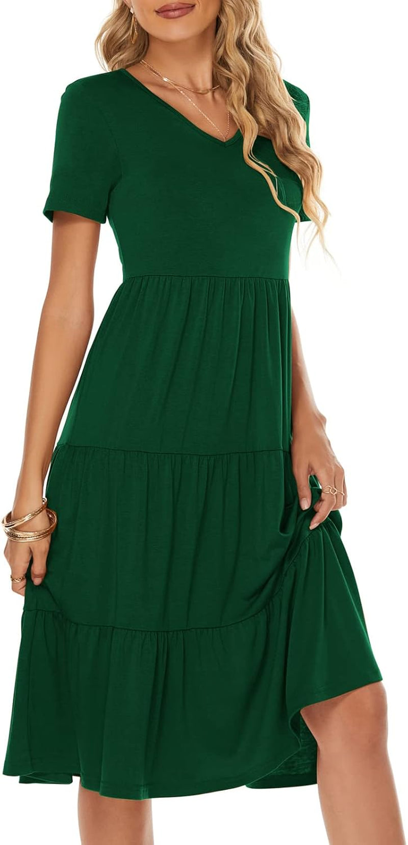 Women'S Casual Summer Tiered Midi Dress 2026 V Neck Boho Sundress