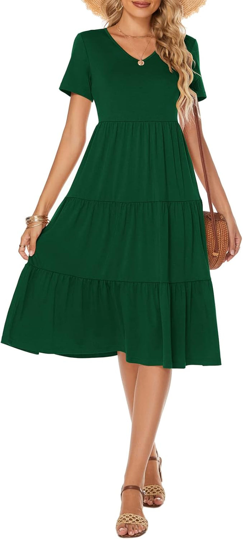 Women'S Casual Summer Tiered Midi Dress 2026 V Neck Boho Sundress