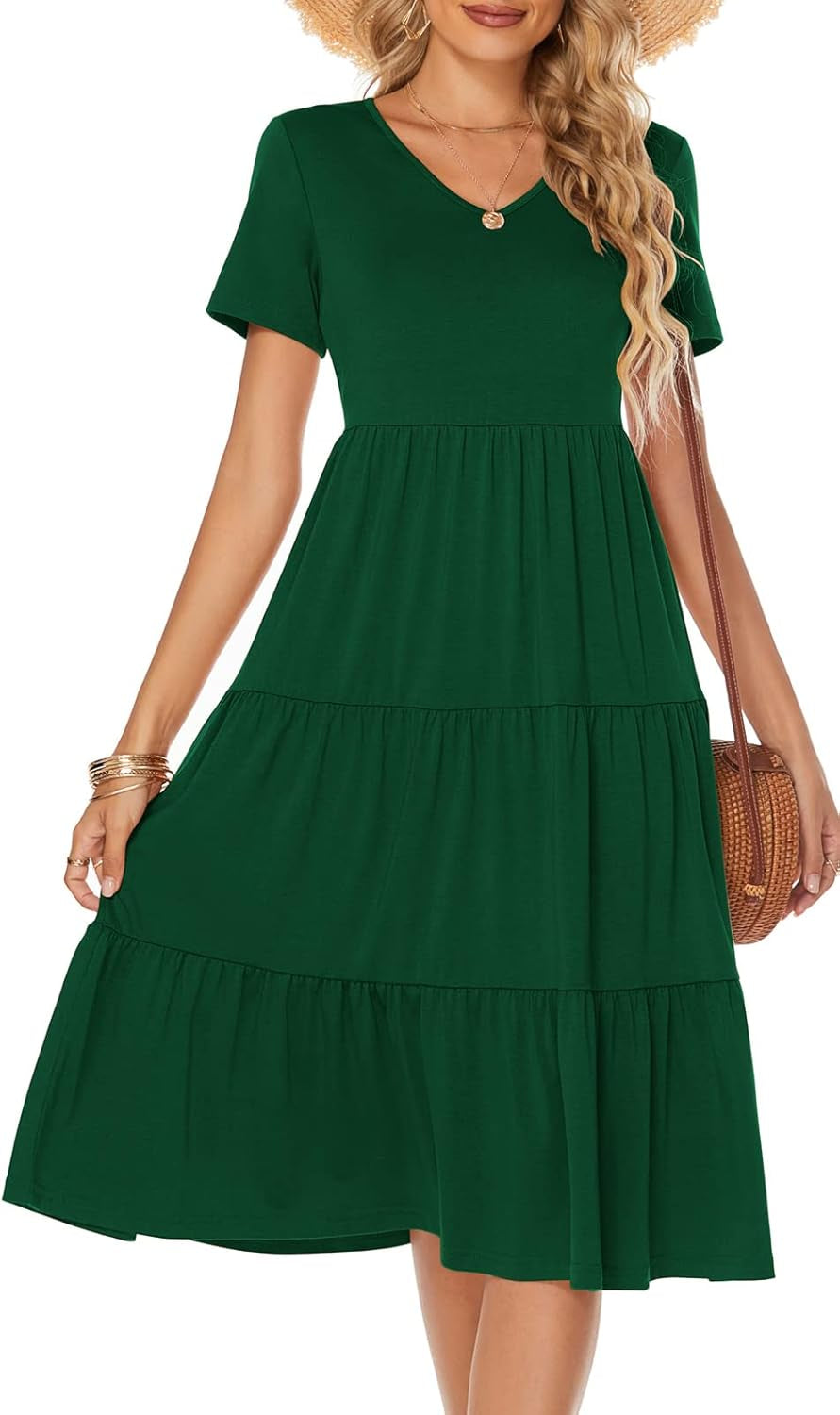 Women'S Casual Summer Tiered Midi Dress 2026 V Neck Boho Sundress