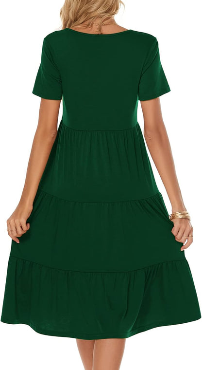 Women'S Casual Summer Tiered Midi Dress 2026 V Neck Boho Sundress